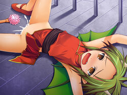 after_vaginal blush draco_centauros female_ejaculation green_hair pussy_juice puyo_puyo shoes short_hair small_breasts squirting