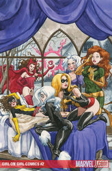 6girls black_cat_(marvel) carol_danvers clea_strange comic_cover doctor_strange_(series) felicia_hardy female female_focus female_only human jean_grey jill_thompson marvel ms._marvel_(carol_danvers) multiple_girls phoenix_(x-men) pubic_hair pussy shadowcat spider-man_(series) straight_hair vagina wanda_maximoff x-men