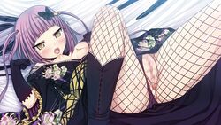 blush breasts censored cura game_cg japanese_clothes monobeno nipples purple_hair takijorou torn_clothes vagina