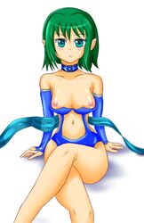 1girls breasts crossed_legs duel_monster female green_hair konami nipples short_hair solo tagme water_girl yu-gi-oh! yu-gi-oh!_duel_monsters