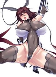 aoi_nagisa_(artist) black_hair breasts cameltoe cleavage erect_nipples female hair_ribbon high_heels huge_breasts leotard lilith-soft looking_at_viewer milf mizuki_shiranui mother mound_of_venus naughty_face official_art partially_visible_vulva red_eyes solo squatting succubus sweat taimanin_(series) taimanin_asagi_battle_arena taimanin_yukikaze thick_thighs thighhighs thong_leotard tongue tongue_out white_background