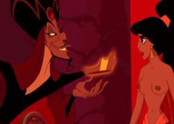 adamantp aladdin animated arabian_clothes chains disney disney_princess disney_villains evil_queen_jasmine female gif harem_outfit human jafar lowres male nipples princess_jasmine straight