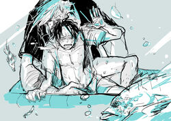 2boys anal artist_request cyborg fish fish_tank franky gay male male_only monkey_d_luffy multiple_boys one_piece sex size_difference straight_hair yaoi