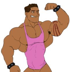 5_fingers abs areolae armpit_hair armpits bara big_biceps big_muscles black_eyes body_hair bottomless bottomless_male bracelets brody_(tdi) brown_eyebrows brown_hair brown_nipples brown_skin cartoon_network fist flexing flexing_bicep human male male_focus male_only manly moobs muscular muscular_male nipples no_pants no_pubes no_pubic_hair one_eye_closed open_mouth pantsless pecs pectorals pink_shirt pink_tank_top remert solo solo_male spiked_bracelet spikes tan tan_skin tank_top tattoo tattooed_arm teeth the_ridonculous_race tight_clothing topwear total_drama_island transparent_background unknown_artist