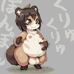 1:1 anthro balls belly big_balls big_balls_small_penis big_belly breasts canid canine censored furry futanari genitals gynomorph hi_res intersex mammal micropenis oseron oversized_balls overweight overweight_intersex penis raccoon_dog small_penis solo tanuki tanuki_leaf