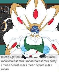 anthro apron areola_slip big_breasts breasts busty hourglass_figure huge_breasts iced_latte_with_breast_milk large_breasts legendary_pokémon meme nipple_slip nude_apron pokémon_(species) pokemon reddandwhyte sideboob solgaleo waitress waitress_uniform