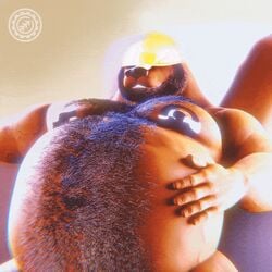 1:1 3d_(artwork) animated anthro anthro_pred belly big_belly blender_(software) body_hair brent bulge chest_hair digestion digital_media_(artwork) facial_hair hand_on_stomach looking_away male male_pred mammal mephitid musclegut muscular muscular_anthro muscular_male n0rdbara nude overweight overweight_male pecs short_playtime simple_background sitting skunk skunk_tail smile smirk solo_focus stomach_bulge vore