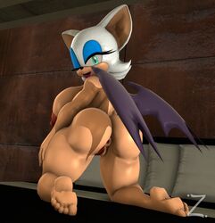 3d anthro ass bat chiropteran eyeshadow feet makeup open_mouth open_smile rouge_the_bat smile sonic_(series) tan_body tan_skin white_hair wings wink zeniix98