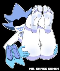 barefoot breasts deltarune feet female foot_fetish foot_focus giga_queen looking_at_viewer mr._chase_comix nipples presenting presenting_pussy pussy queen_(deltarune) shoes_removed soles solo toes