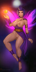 1girls areolae blue_eyes breasts deity discordia discordia_(smite) divine_slut european_mythology female female_only floating freli functionally_nude goddess golden_apple greek_mythology nipples public_domain purple_hair pussy short_hair smite toga