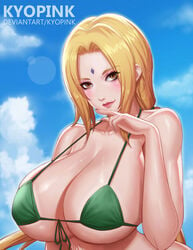 big_breasts blonde_hair blush boruto:_naruto_next_generations breast_focus breasts brown_eyes cleavage female female_only front-tie_bikini huge_breasts kyopink large_breasts looking_at_viewer mature mature_female micro_bikini naruto naruto_(series) naruto_shippuden seductive seductive_eyes seductive_look seductive_smile small_bikini smile solo solo_focus tsunade upper_body