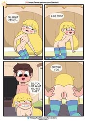 all_fours anus ass ass_focus ass_up blush comic comic_page condom couple english_text heart_cheeks looking_at_ass marco_diaz page_38 pussy seniorg star_butterfly star_vs_the_forces_of_evil striped_legwear teenager vaginal_penetration younger_female younger_male