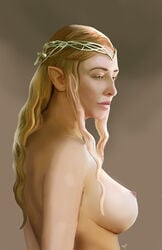 1girls blonde_hair breast cate_blanchett elf elf_ears elf_female female female_only galadriel long_blonde_hair long_hair lord_of_the_rings nude pointy_ears sideboob solo solo_female