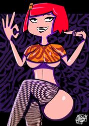 fabienne_lajole fabienne_ledger fred's_head graffiti kneehighs purple_background red_hair yellow_shirt