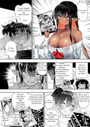 1futa 1girls areolae av-san_(futanari_no_elf) back back_view balls balls_under_clothes black_hair bottomless bottomless_skirt breasts cleavage clothed clothing comic dark-skinned_futanari dark_elf dark_skin elf erect_nipples erection erection_under_clothes erection_under_skirt female female_with_female full-package_futanari futa_focus futa_on_female futa_with_female futa_with_futa futanari futanari_no_elf huge_balls huge_breasts huge_penis humanoid humanoid_penis intersex japanese_text kawakami_masaki large_areolae light-skinned_female light_skin long_hair manga_(object) nipple_bulge nipples onomatopoeia pale_skin partially_clothed partially_nude penis penis_out penis_under_clothes penis_under_skirt pointy_ears sequence skirt skirt_lift speech_bubble testicles text wide_hips yuri_(futanari_no_elf)