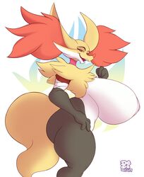 anthro big_ass big_breasts big_butt breasts dedoarts delphox female lionalliance nipples pokémon_(species) pokemon side_view tagme