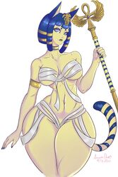 1girls 2021 amandadarko animal_crossing animal_ears ankha anthro athletic bangs big_breasts big_hips big_thighs blue_eyebrows blue_eyes blue_hair blue_lipstick blue_nail_polish blue_nails bottom_heavy breasts cat_ears cat_tail choker cleavage curvy domestic_cat egyptian feline female female_only furry huge_hips humanoid large_breasts makeup mammal medium_breasts midriff nail_polish navel nintendo pear_shaped scepter solo standing tail thick_lips thick_thighs thighs toned toned_female weapon white_background wide_hips wraps yellow_body yellow_skin