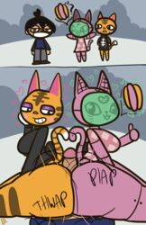 1boy 2girls animal_crossing ass_shake buttjob comic double_buttjob double_hot_dogging grinding heart-shaped_pupils hot_dogging klutzatdusk meow_(animal_crossing) nintendo shortstack tabby_(animal_crossing) threesome thumbs_up villager_(animal_crossing)