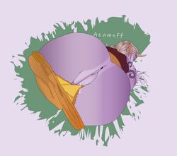 1girls anus ass azamnff backside bent_over bottomless female female_focus female_only horn horned_humanoid humanoid league_of_legends panties_down pants_down presenting presenting_anus presenting_ass presenting_hindquarters presenting_pussy purple_skin pussy pussy_juice pussy_juice_drip simple_background solo soraka tanline tattoo uncensored wet_pussy wide_hips