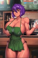 1girls animal_ears apron big_breasts breast_milk breasts busty cleavage female female_only hourglass_figure iced_latte_with_breast_milk lactation lactation_without_expressing large_breasts meme milk nadia_(yinyue) nude_apron sideboob tagme waitress waitress_uniform wide_hips yinyue