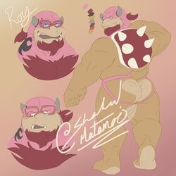 1:1 1boy absurd_res anthro ass bara beard biceps body_hair butt_hair chest_hair clothing eyewear facial_hair feet gay hair hi_res horn jockstrap koopa koopaling male male_focus male_only mario_(series) moustache multiple_images muscular nintendo piercing roy_koopa scalie shadowmatamori shell smile smirk solo sunglasses tattoo underwear video_games