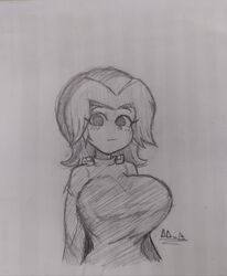 1girls big_breasts dodo-bot female female_only looking_at_viewer mii mii_gunner mii_gunner_(smash_4) mob_face monochrome nintendo short_hair sketch solo super_smash_bros. super_smash_bros._for_nintendo_3ds_and_wii_u tagme