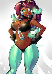 1girls breasts dark-skinned_female dark_skin female female_focus female_only gloves headphones looking_at_viewer marina_(splatoon) nintendo octoling smile smiling_at_viewer solo solo_female splatoon splatoon_2 tentacle_hair thighs voluptuous xdtopsu01 zipper