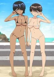 ayuko_oka big_breasts nazo_no_kanojo_x posing revealing_swimsuit scissors tan_skin urabe_mikoto