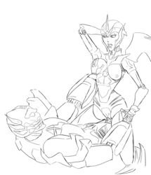 1boy 1girls alien alien_girl boobs breast_grab breast_press breasts cowgirl_position grabbing_breast grabbing_breast_during_sex grabbing_breasts line_art machine medium_breasts nipples penetration penis pussy rampage_(beast_wars) robot robot_girl sketch sketchatron tits transformers transmutate uncolored vagina vaginal vaginal_penetration vaginal_sex