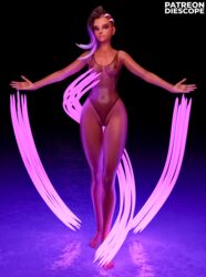 1girls 3d 3d_(artwork) asymmetrical_hair barefoot beauty_mark blizzard_entertainment bodysuit breasts brown_hair dark-skinned_female diescope female female_focus female_only hi_res hourglass_figure latex latex_bodysuit latina legs long_hair long_legs medium_breasts overwatch purple_eyes purple_hair see-through_clothing shaved_pussy shiny_skin side_shave solo solo_female solo_focus sombra translucent_latex transparent_clothing transparent_latex two_tone_hair wide_hips