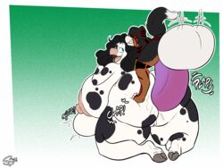 4:3 absurd_res alvano_amala anal anthro backpussy balls bernese_mountain_dog big_balls big_breasts big_penis bovid bovine breasts canid canine canis domestic_dog duo female from_behind_position genitals hi_res huge_balls huge_breasts huge_cock hyper hyper_balls hyper_genitalia hyper_penis jenana_maliberry_(character) male male/female mammal molosser mountain_dog mounting penis sex squealydealy stomach_bulge swiss_mountain_dog tattoo