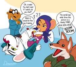 1girls 3boys absurd_res anthro anthro_on_anthro anthro_penetrated anthro_penetrating anthro_penetrating_anthro artist_name basil_brush blowjob body_fur breasts brown_fur canid canine cbbc cleavage clothed clothed_sex clothing cricetid danger_mouse danger_mouse_(series) dawmino dialogue english_text erection ernest_penfold eye_patch eyewear fellatio female female_penetrated fox genitals gloves grin group hamster handwear hi_res jeopardy_mouse laugh light-skinned_male male male/female male_penetrating male_penetrating_female male_pubic_hair mammal mouse murid murine one_eye_obstructed oral oral_penetration oral_sex orange_fur penetration penile penile_penetration penis penis_in_mouth purple_hair rodent sex smile speech_bubble text toony veiny_penis voyeur white_body white_fur yellow_eyes