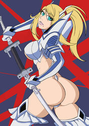 alternate_costume ass blonde_hair blue_eyes cosplay crossover junketsu kill_la_kill kiryuuin_satsuki_(cosplay) looking_at_viewer metroid pedrocorreia samus_aran sideboob tagme white_skin