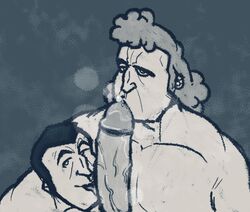 3boys bedroom_eyes big_penis blowjob brock_samson drawfag drawthread_request erect_penis erection gay jonas_venture kissing kissing_penis licking male male_focus male_only monochrome venture_brothers