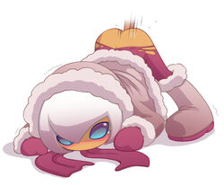 alien anal beatmania beatmania_iidx boots coat female hooded_coat mittens no_pupils nollety pop'n_music scarf short_hair tan_skin top-down_bottom-up torn_clothes torn_pants tran_(pop'n_music) white_background white_hair winter_coat