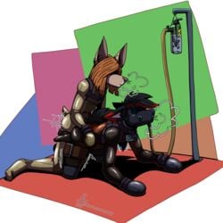 1:1 absurd_res all_fours alpha_channel anthro asphyxiation bodily_fluids bondage bondage bottle bound breath breath_play canid canine canis clothing collar cuffs_(disambiguation) cum doggy_style domestic_dog dominant dominant_male duo from_behind_position gas_mask genital_fluids gloves handwear hi_res inhaler kneeling male male/male mammal mask masterzoroark666 mounting onyx panting paw_gloves restraints sex submissive submissive_male telegram wolf