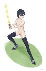 1girls 2021 black_hair breasts breasts_out disney exposed_pussy f_(star_wars) face_scar female female_focus female_only first_porn_of_character high_heels holding_object holding_weapon jedi kinema_citrus leonix86 lightsaber nipples pussy scar short_hair skinny small_breasts solo star_wars star_wars_visions stockings sword the_village_bride vagina yellow_lightsaber