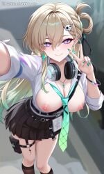 1girls ai ai_generated breasts lynae_(wuthering_waves) niples purple_eyes selfie shineinsfw smile solo uncensored uncensored_breasts uncensored_nipples white_hair wuthering_waves