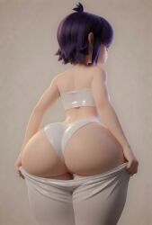 1girls ai ai_assisted asian_female big_ass black_hair fat_ass gorillaz light_skin noodle_(gorillaz) panty pulling_up_pants short_hair small_breasts small_clothes struggling_to_fit thick_thighs tight_clothing tubetop