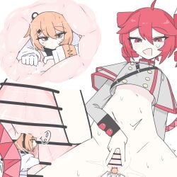 kasane_teto pussy_juice size_difference unbirthing voifoooork white_background yuri