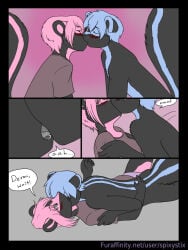 black_body black_fur blue_body blue_fur blue_hair blush brother_and_sister clothed clothed_female_nude_male comic devon_(nikora_angeli) incest keri_(nikora_angeli) kissing nikora_angeli nude nude_male_clothed_female pink_body pink_fur pink_hair skunk skunk_boy skunk_girl spix spixystix twins