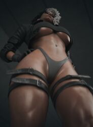 1girls female_only from_below kisxsfm marvel muscular_female rogue_(x-men) standing toned_female