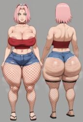 1girl 1girls ai_generated areolae ass big_ass big_breasts big_butt bottom_heavy breasts breedable breedable_hips bubble_ass bubble_butt cellulite curvaceous curvy curvy_figure denim denim_shorts fat_ass feet female fishnet_legwear fishnets flip_flops green_eyes hips musk musk_clouds naruto naruto_(series) oiled oiled_skin pawg pawg_build perfect_ass phat_ass pink_hair sakura_haruno sexy sexy_ass sexy_body sexy_female slut slutty_female sweat taiga20 thicc thicc_ass thicc_thighs thick thick_ass thick_thighs tubetop voluptuous voluptuous_female wet wide_ass