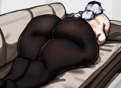 1girls ass ass_focus braided_ponytail breasts couch eirin_yagokoro female female_only huge_ass laying_on_stomach omikami thick_thighs touhou white_hair yagokoro_eirin