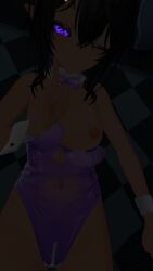 black_hair black_sclera bunnysuit corrin_asumi purple_eye purple_nails showing_breasts vrchat vrchat_avatar