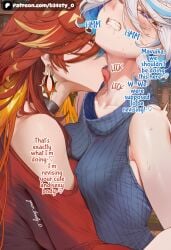 2girl 2girls ai_generated b34sty_0 big_boobies big_boobs big_breasts big_tits big_titties blue_eyes blue_hair blue_sweater blush boobs breasts clenched_teeth drool drooling earrings eyes face_focus from_side furina_(genshin_impact) genshin_impact hair heterochromia hoyoverse indoors large_boobies large_boobs large_breasts large_tits large_titties library lick licking licking_neck long_hair mavuika_(genshin_impact) mihoyo multicolored_hair orange_eyes orange_hair patreon red_shirt saliva shirt short_hair shoulder_cutout sleeveless small_boobs small_breasts small_tits sweater teeth tits tongue tongue_out watermark white_hair woman yellow_hair