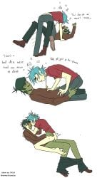 2d_(gorillaz) 2doc alcohol_consumption drunk drunk_sex face_holding gorillaz murdoc murdoc_niccals passionate_sex