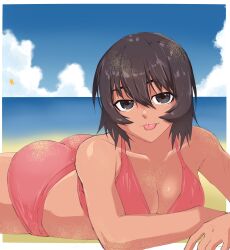 1girls 2d 2d_(artwork) :p absurd_res absurd_resolution absurdres alternate_version_available ameh_li ass azumanga_daiou bare_shoulders beach bedroom_eyes big_ass big_breasts big_butt bikini bikini_bottom bikini_top boobs_and_butt_pose breasts brown_eyes brown_hair busty cleavage curvaceous curvy curvy_female curvy_figure dark-skinned_female dark_skin female female_focus female_only glistening glistening_body glistening_breasts glistening_butt glistening_skin half-closed_eyes high_resolution highres human human_only kagura_(azumanga_daiou) large_ass large_breasts laying laying_down laying_on_bed laying_on_stomach legs looking_at_viewer lying lying_down lying_on_stomach medium_hair narrowed_eyes naughty_face on_stomach pov_eye_contact sand seductive seductive_gaze seductive_look seductive_smile shiny shiny_ass shiny_breasts shiny_butt shiny_skin short_hair short_shorts shorts simple_background skindentation smile smiling smiling_at_viewer solo solo_female solo_focus tan_body tan_skin tanline tanline_peek tanlines the_pose thick_thighs thighs tongue tongue_out voluptuous voluptuous_female