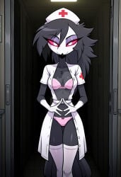 ai_generated avian avian_humanoid bra demon demon_girl hellaverse helluva_boss nurse nurse_cap octavia_(helluva_boss) open_clothes panties royal thebear0001 vivienne_medrano vivziepop