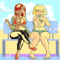 banjabu blonde_female blonde_hair blue_eyes blush feet hekapoo jackie_lynn_thomas red_hair sandals star_vs_the_forces_of_evil string_bikini tagme_(artist) textless thick_thighs